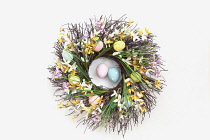 Festivals, Religious, Easter, Floral wreath decorated with colourful eggs.