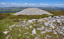 Ireland, County Sligo, Castlebaldwin, Carrowkeel Megalithic Cemetery, View from the summit over one of the cairns..