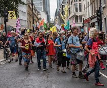 England, London, Extinction Rebellion protesters marching to the Bank of England.