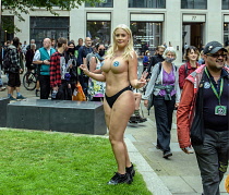 England, London, Laura Amherst, Extinction Rebellion protester from Brighton, topless protest in the City.