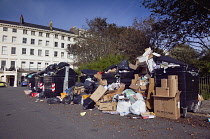 England, East Sussex, Hove, Overflowing bins during refuse collectors strike.