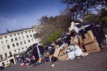 England, East Sussex, Hove, Overflowing bins during refuse collectors strike.