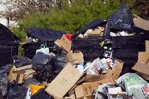 England, East Sussex, Hove, Overflowing bins during refuse collectors strike.