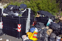 England, East Sussex, Hove, Overflowing bins during refuse collectors strike.