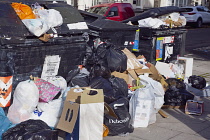 England, East Sussex, Hove, Overflowing bins during refuse collectors strike.