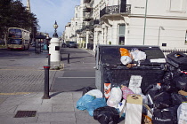 England, East Sussex, Hove, Overflowing bins during refuse collectors strike.