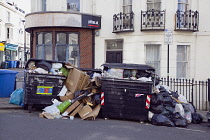 England, East Sussex, Hove, Overflowing bins during refuse collectors strike.