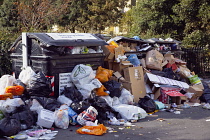 England, East Sussex, Hove, Overflowing bins during refuse collectors strike.