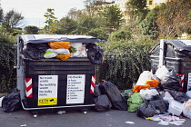 England, East Sussex, Hove, Overflowing bins during refuse collectors strike.