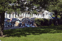 England, East Sussex, Brighton,  Overflowing bins on Montpelier Crescent during refuse collectors strike.