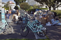 England, East Sussex, Brighton,  Overflowing bins on Montpelier Crescent during refuse collectors strike.