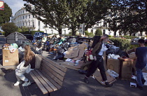 England, East Sussex, Brighton,  Overflowing bins on Montpelier Crescent during refuse collectors strike.