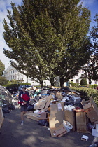 England, East Sussex, Brighton,  Overflowing bins on Montpelier Crescent during refuse collectors strike.