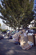 England, East Sussex, Brighton,  Overflowing bins on Montpelier Crescent during refuse collectors strike.