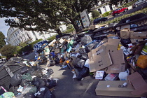 England, East Sussex, Brighton,  Overflowing bins on Montpelier Crescent during refuse collectors strike.