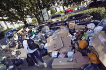 England, East Sussex, Brighton,  Overflowing bins on Montpelier Crescent during refuse collectors strike.