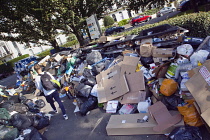 England, East Sussex, Brighton,  Overflowing bins on Montpelier Crescent during refuse collectors strike.