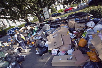 England, East Sussex, Brighton,  Overflowing bins on Montpelier Crescent during refuse collectors strike.