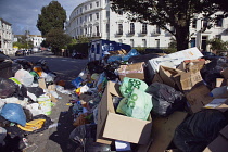 England, East Sussex, Brighton,  Overflowing bins on Montpelier Crescent during refuse collectors strike.