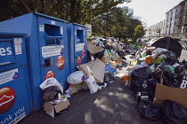 England, East Sussex, Brighton,  Overflowing bins on Montpelier Crescent during refuse collectors strike.