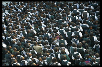 Liberia, Montserrado, Monrovia, Large crowd of schoolgirls in uniform at Roman Catholic school.