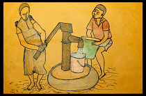 Angola, Huambo, Health education. Drawing of people using water stand pipe.