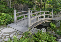 Ireland, County Waterford, Tramore, Lafcadio Hearn Japanese Garden, The Sori Bashi Bridge leading into the Woodlands zone.