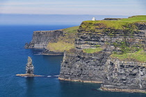Ireland, County Clare, Cliffs of Moher with O'Briens Tower.