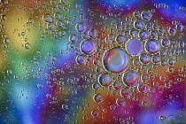 Ireland, County Sligo, Carney,  Bubbles on colourful background produced by mixing vegetable cooking oil with water and photographing the results with a close up lens.