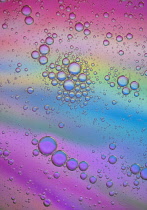 Ireland, County Sligo, Carney,  Bubbles on colourful background produced by mixing vegetable cooking oil with water and photographing the results with a close up lens.