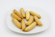 Food, Snacks, Italian Grissini sesame mini bread sticks.