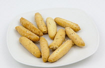 Food, Snacks, Italian Grissini sesame mini bread sticks.