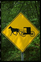 USA, Ohio, Near Fresno, Amish Buggy road sign.