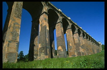 England, West Sussex, Balcombe, View along brick built railway viaduct.