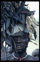 Sudan, General, Portrait of Dinka Binzar or witchdoctor wearing head dress.