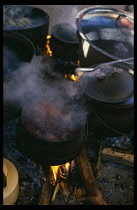 Namibia, Great Namaqualand, Gibeon, Cooking pots on open fire.