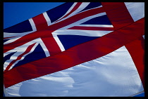 England, Hampshire, Portsmouth, The British Endsign flying above HMS Victory. Admiral Lord Nelson s flagship.