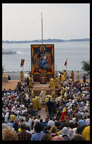 Russia, Volgograd, Outdoor Orthodox religious service.