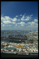 Holland, South, Rotterdam, View across the city to the harbour and docks.