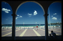 Australia, New South Wales, Sydney, View of Bondi Beach from inside the Pavilion.