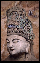 China, Sichuan, Dazu, Statue showing the head of Bodhisatva.