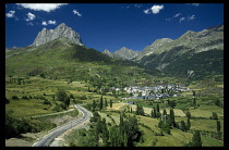 Spain, Aragon, Sallent de Gallego, Road leading to the village at the foothills of the Pyrenees on the French border.