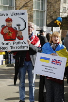 England, London, People protesting against the Russian invasion of Ukraine.