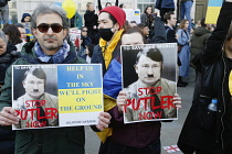 England, London, People protesting against the Russian invasion of Ukraine.