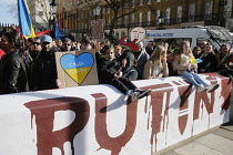 England, London, People protesting against the Russian invasion of Ukraine.