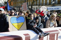 England, London, People protesting against the Russian invasion of Ukraine.