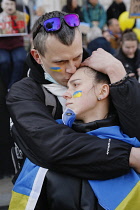 England, London, People protesting against the Russian invasion of Ukraine.