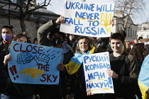 England, London, People protesting against the Russian invasion of Ukraine.