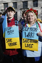 England, London, People protesting against the Russian invasion of Ukraine.