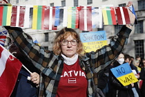 England, London, People protesting against the Russian invasion of Ukraine.